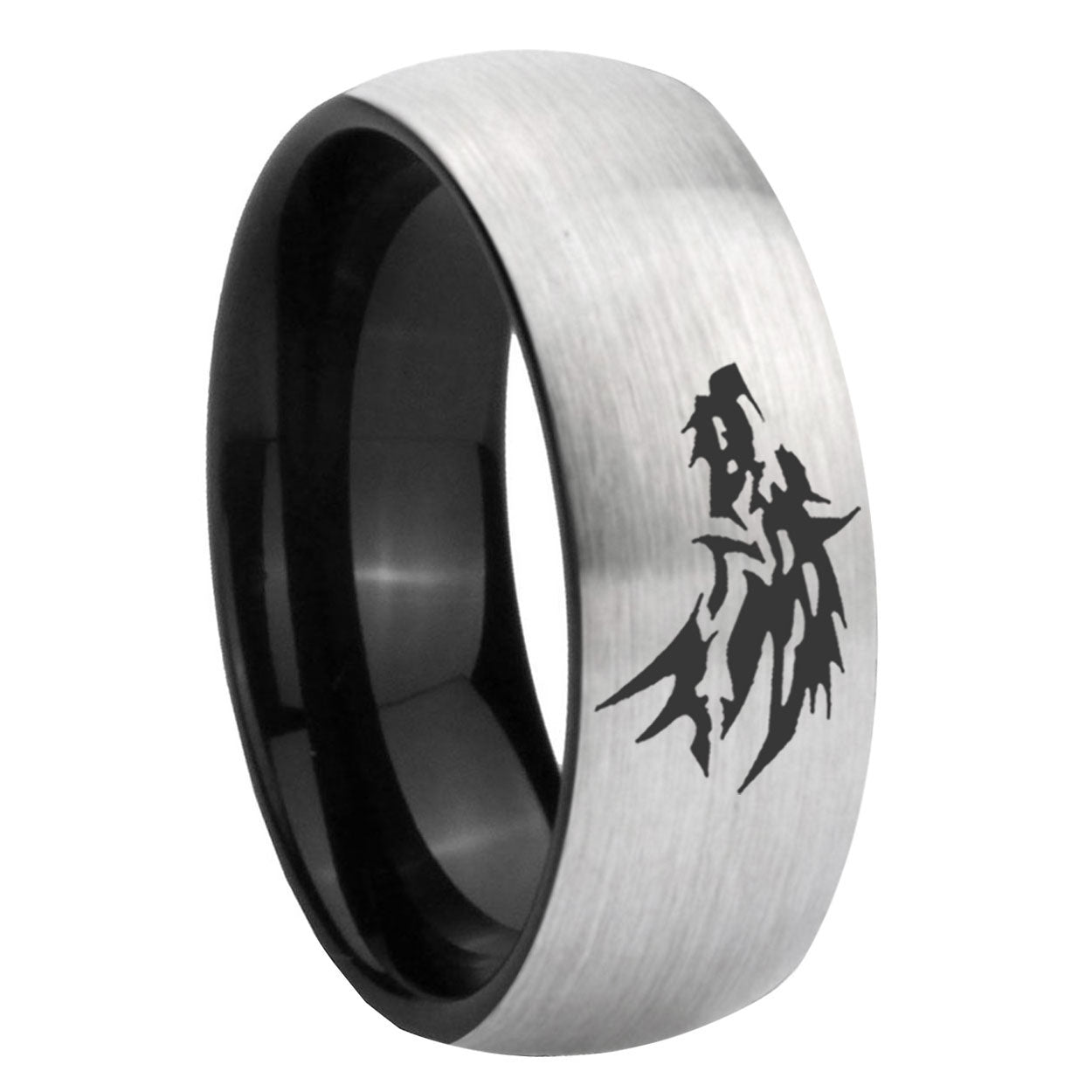 8mm Wolf Design Two-Tone Classic Dome Gray Black Tungsten Promise Ring