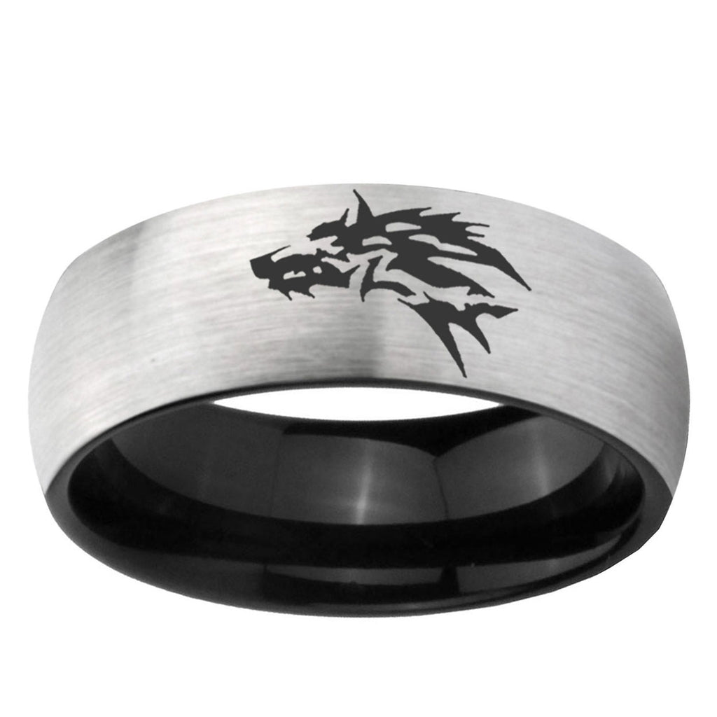6mm Wolf Design Two-Tone Classic Dome Gray Black Tungsten Promise Ring