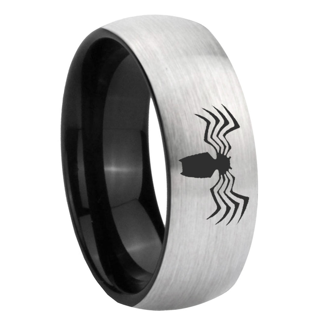 8mm Spider Two-Tone Classic Dome Gray Black Tungsten Promise Ring