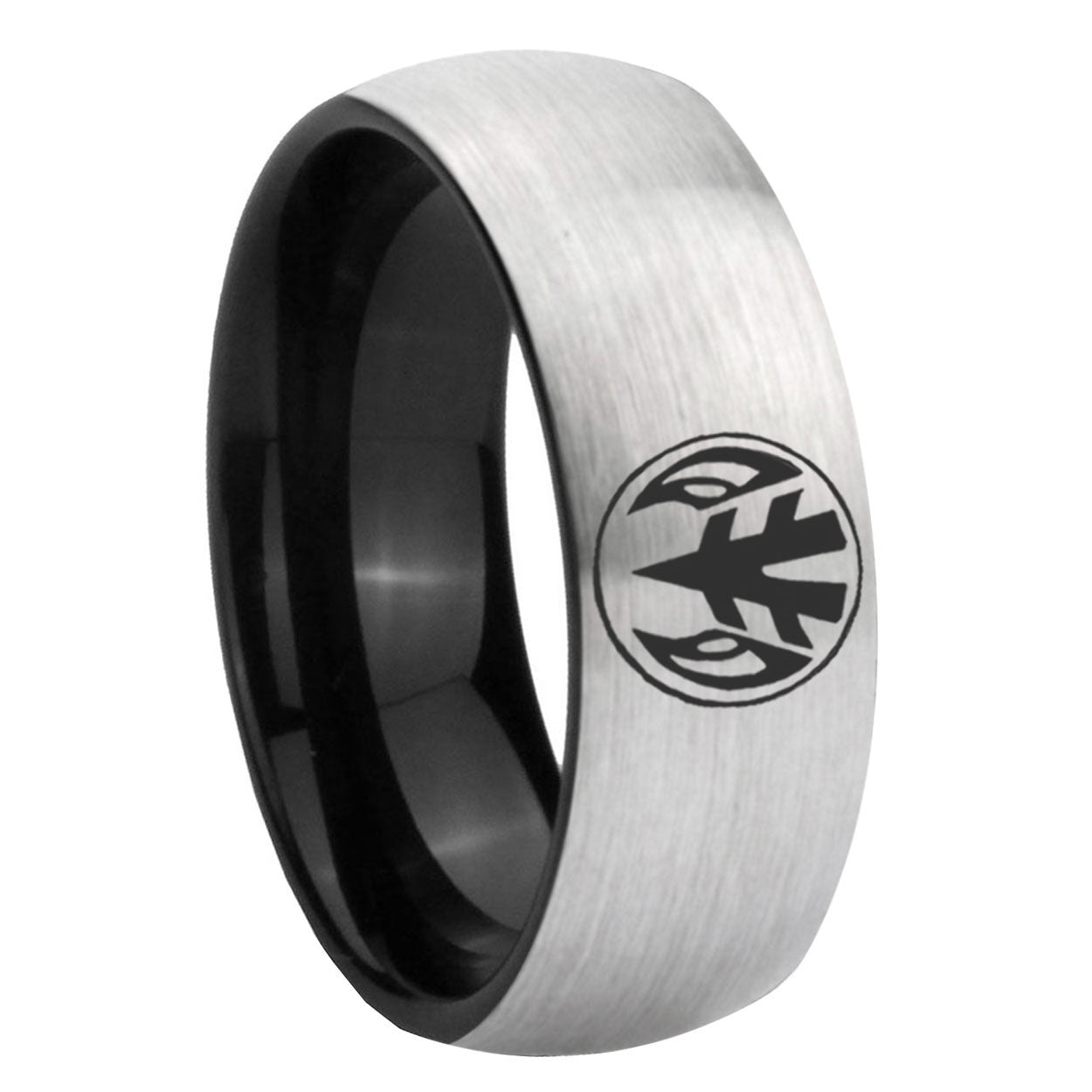 8mm Power Rangers Two-Tone Classic Dome Gray Black Tungsten Promise Ring