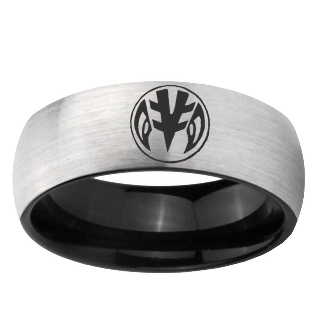 6mm Power Rangers Two-Tone Classic Dome Gray Black Tungsten Promise Ring