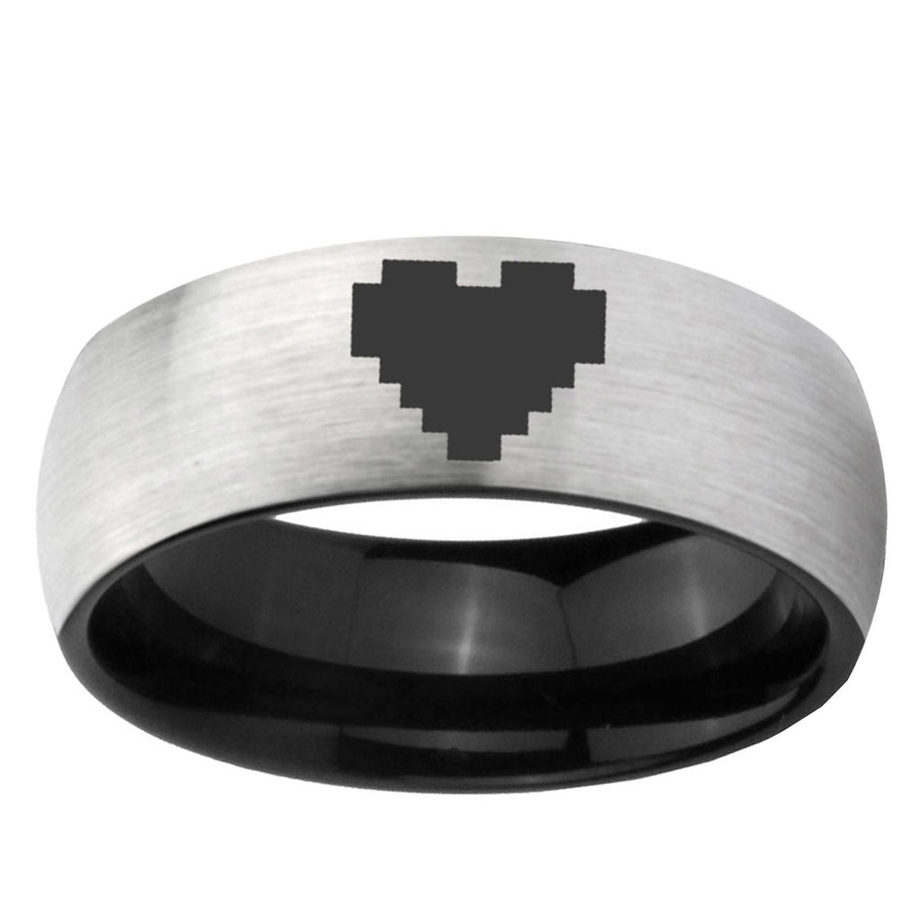 6mm Zelda Heart Two-Tone Classic Dome Gray Black Tungsten Promise Ring