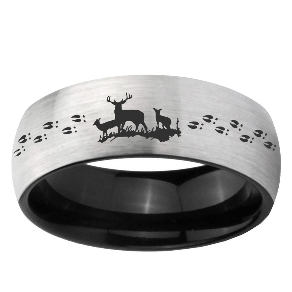 10mm Deer Hunting Dome Tungsten Carbide Silver Black Engagement Ring