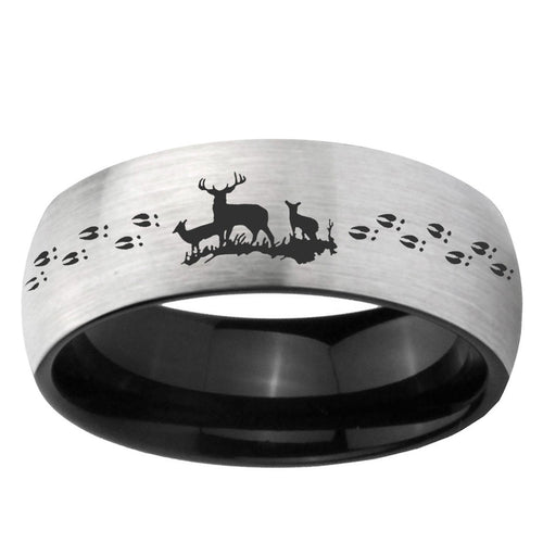 10mm Deer Hunting Dome Tungsten Carbide Silver Black Engagement Ring