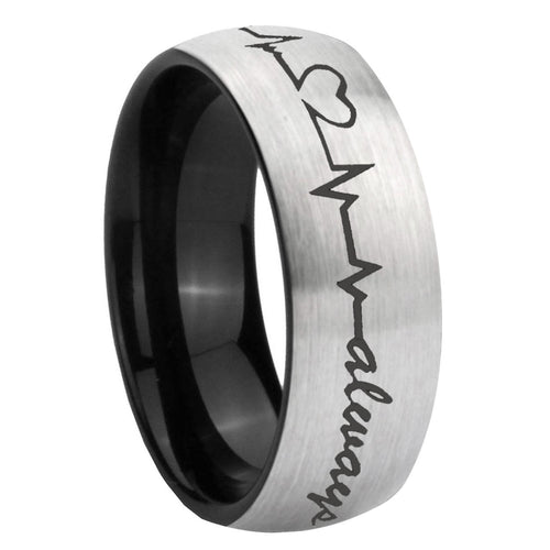 10mm Heart Beat forever Heart always more Dome Tungsten Silver Black Promise Ring