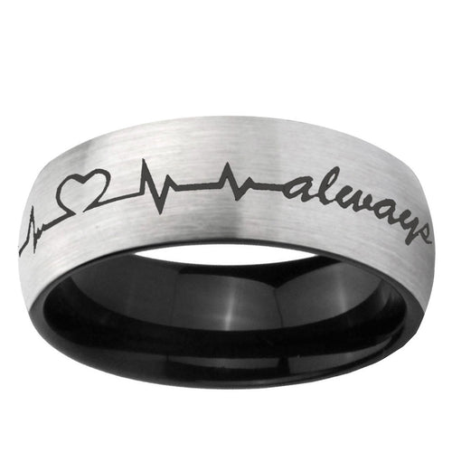 10mm Heart Beat forever Heart always more Dome Tungsten Silver Black Promise Ring
