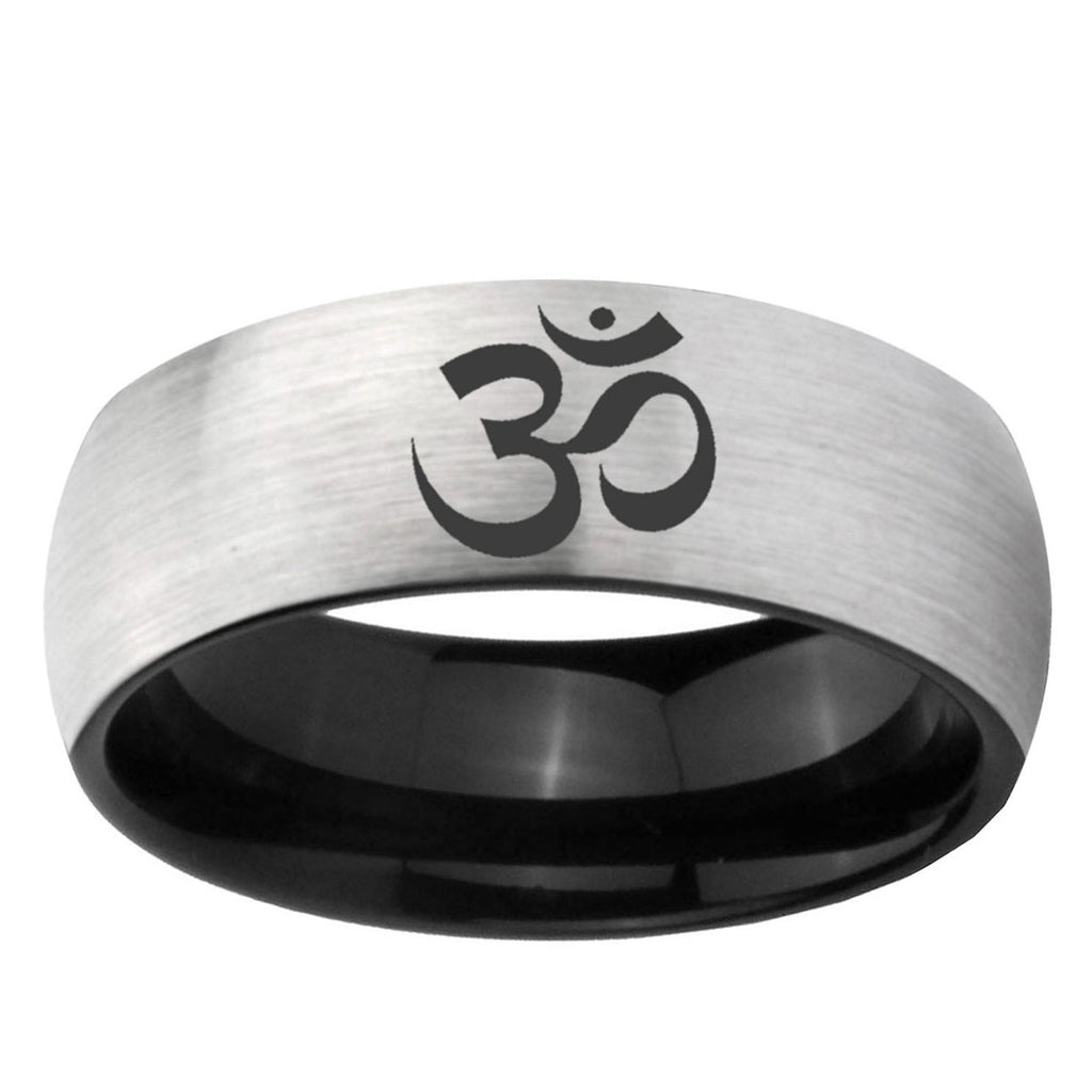 6mm Oma Aum Yoga Two-Tone Classic Dome Gray Black Tungsten Promise Ring