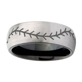 10mm-Baseball-Dome-Tungsten-Carbide-Silver-Black-Men's-Band-Ring
