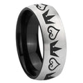 8mm Hearts and Crowns Two-Tone Classic Dome Gray Black Tungsten Promise Ring
