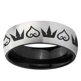 6mm Hearts and Crowns Dome Gray And Black Tungsten Carbide Mens Ring Personalized