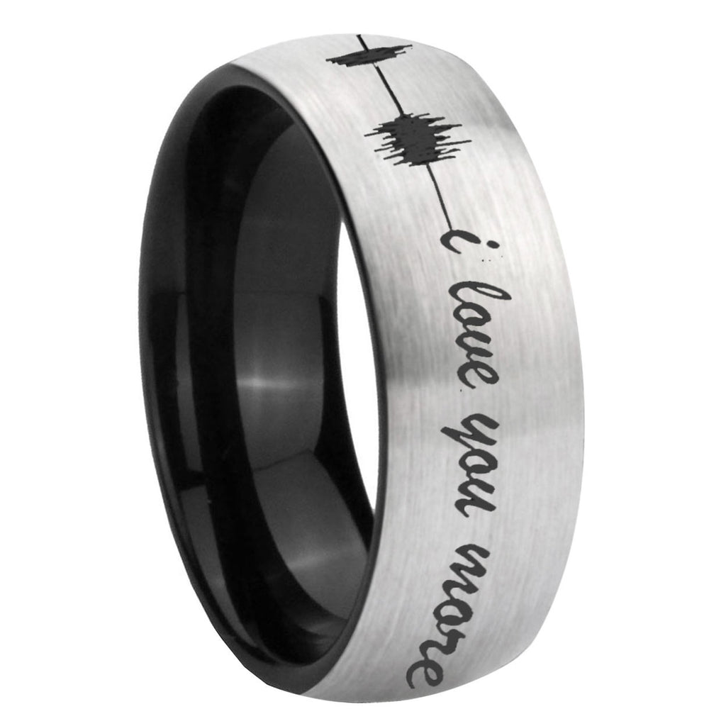 8mm Sound Wave I love you Two-Tone Classic Dome Gray Black Tungsten Promise Ring