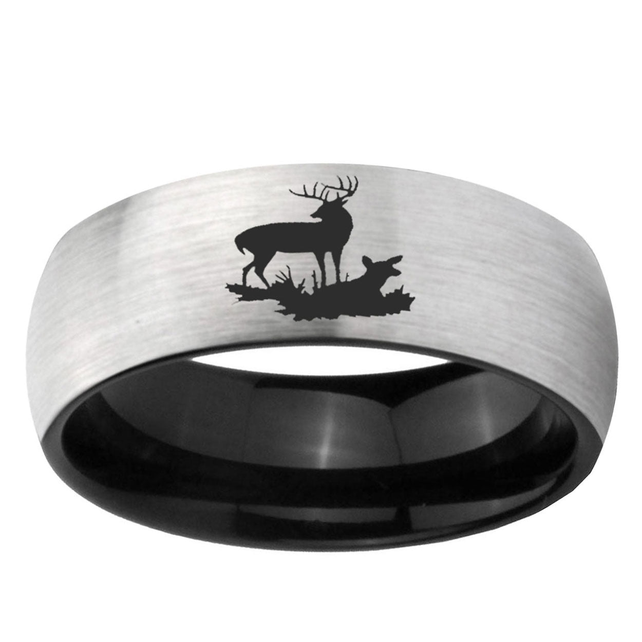 6mm Deer Hunting Two-Tone Classic Dome Gray Black Tungsten Promise Ring