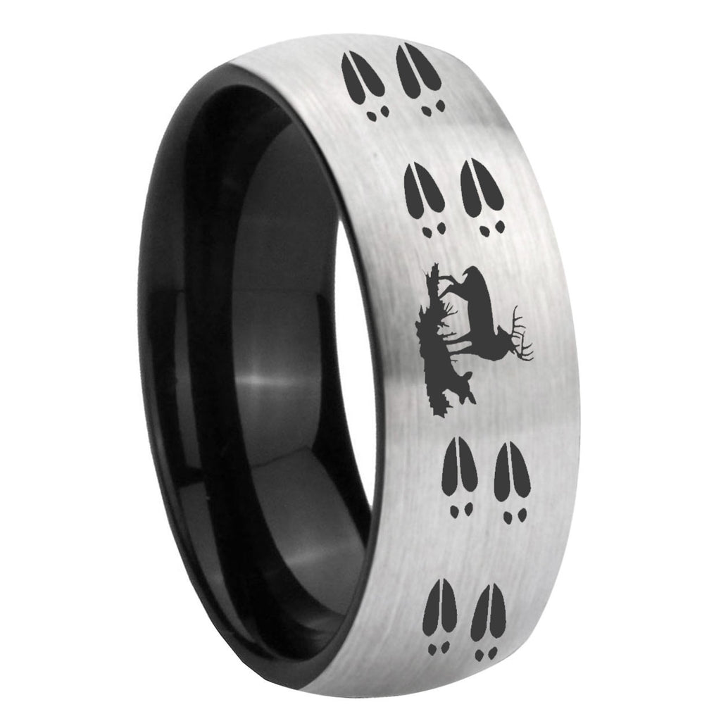 8mm Deer Hunting Tracks Two-Tone Classic Dome Gray Black Tungsten Promise Ring