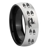 8mm Deer Hunting Tracks Dome Gray And Black Tungsten Carbide Men's Band