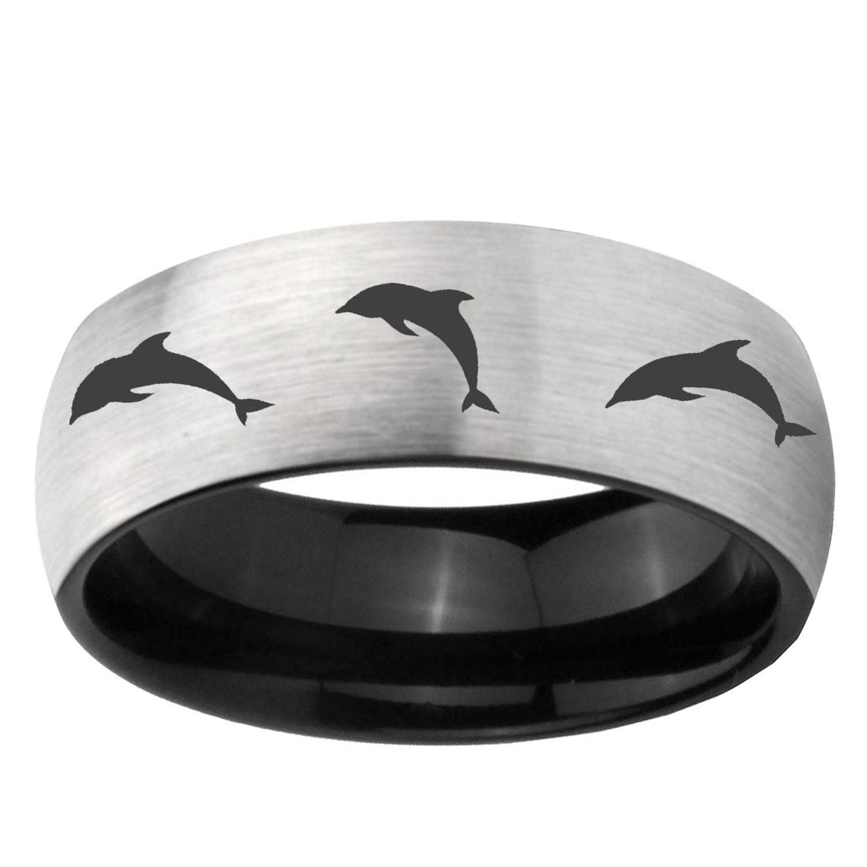 6mm Dolphins Two-Tone Classic Dome Gray Black Tungsten Promise Ring