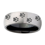 8mm-Paw-Print-Design-Dome-Tungsten-Carbide-Silver-Black-Wedding-Ring