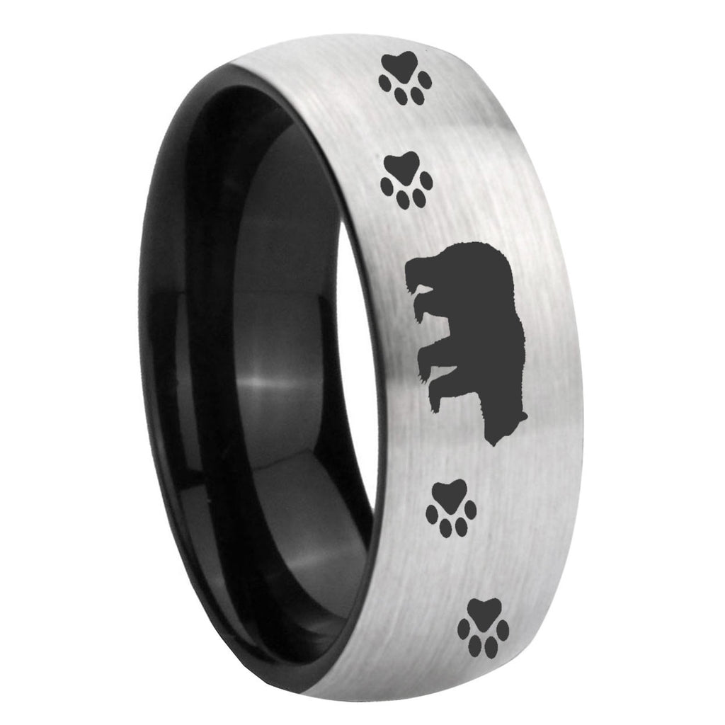 8mm Bear and Paw Two-Tone Classic Dome Gray Black Tungsten Promise Ring