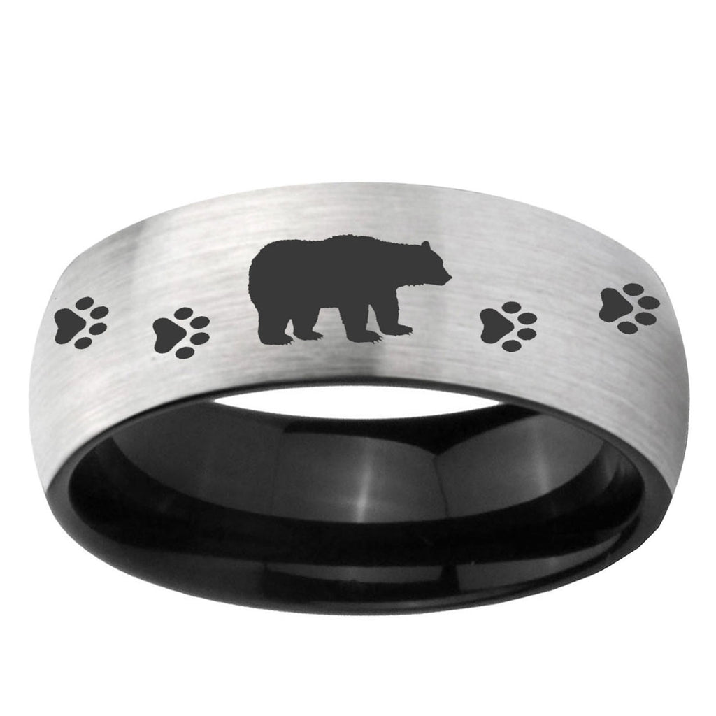 6mm Bear and Paw Two-Tone Classic Dome Gray Black Tungsten Promise Ring