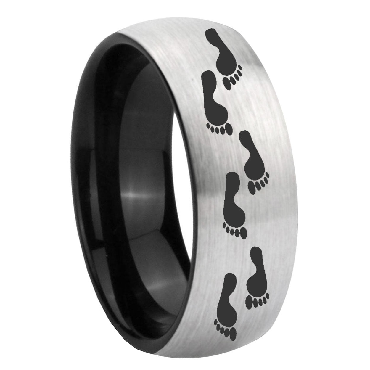 8mm Foot Print Two-Tone Classic Dome Gray Black Tungsten Promise Ring