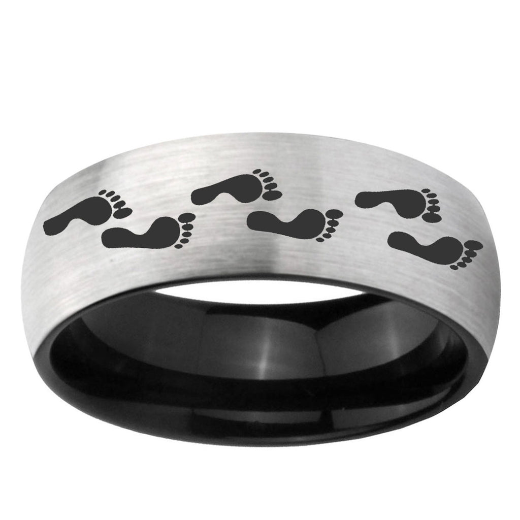 6mm Foot Print Two-Tone Classic Dome Gray Black Tungsten Promise Ring