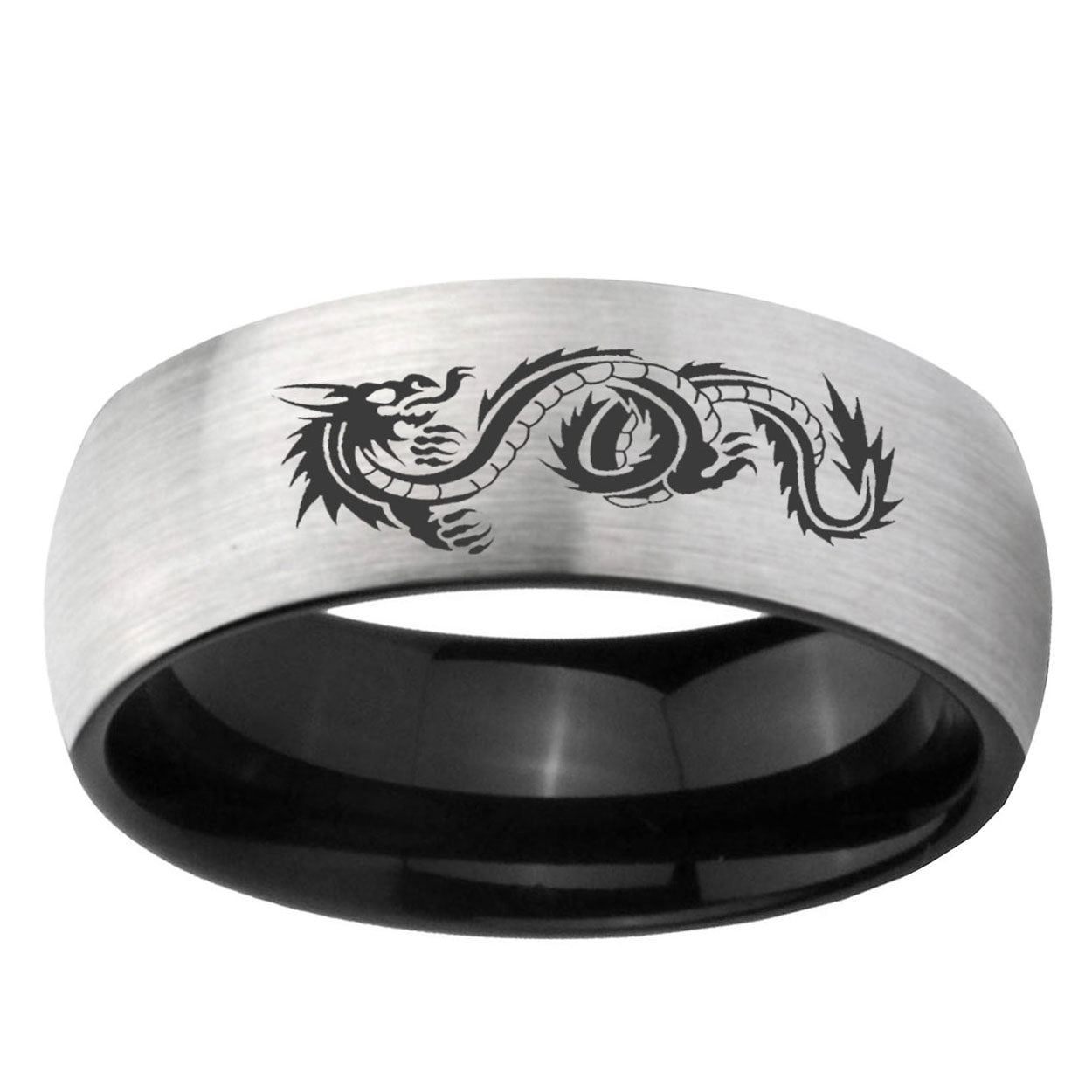 6mm Dragon Symbol Two-Tone Classic Dome Gray Black Tungsten Promise Ring