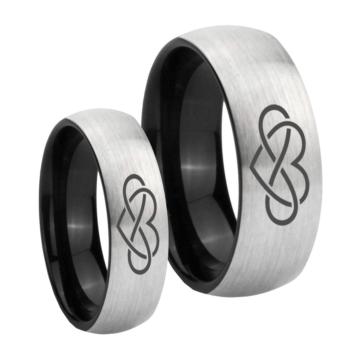 Infinity Love Dome Gray Black Tungsten Engagement Ring Set