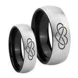 His Hers Infinity Love Dome Tungsten Carbide Gray Black Wedding Ring Set