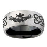 10mm-Irish-Claddagh-Dome-Tungsten-Carbide-Silver-Black-Engagement-Ring