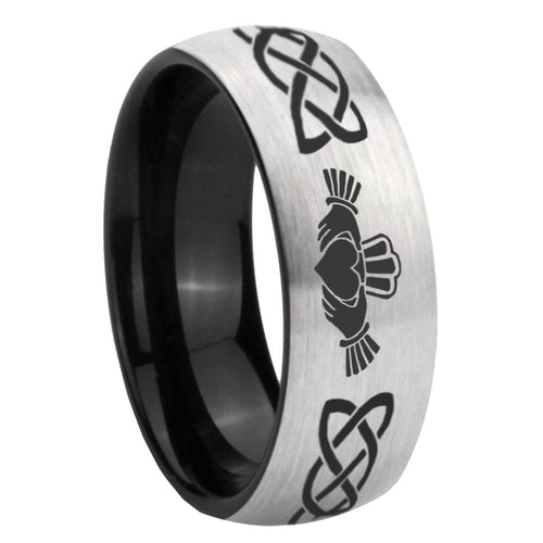 10mm Irish Claddagh Dome Tungsten Carbide Silver Black Engagement Ring