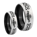 Irish Claddagh Dome Gray Black Tungsten Wedding Ring Set