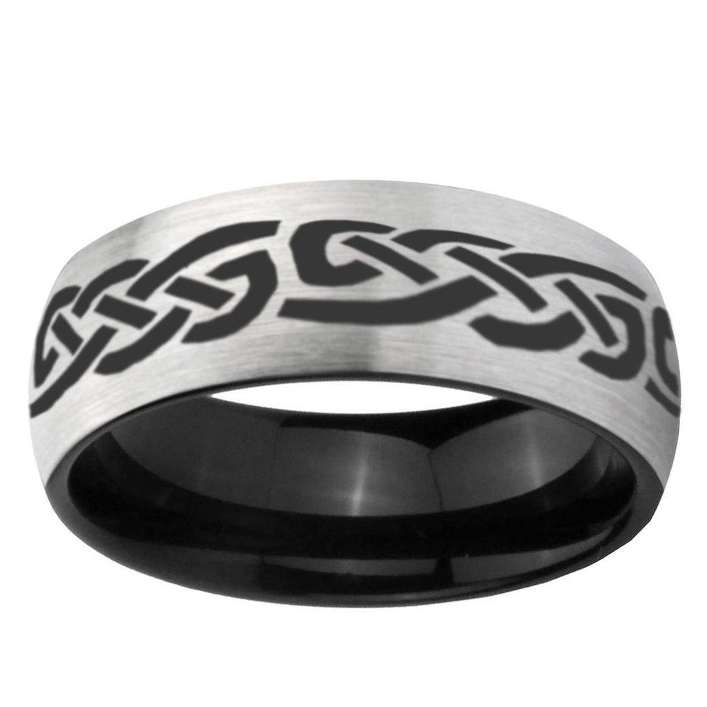 6mm Celtic Infinity Love Two-Tone Classic Dome Gray Black Tungsten Promise Ring