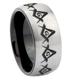 8mm-Masonic-Square-and-Compass-Dome-Tungsten-Carbide-Silver-Black-Wedding-Band-Mens