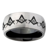 8mm-Masonic-Square-and-Compass-Dome-Tungsten-Carbide-Silver-Black-Wedding-Band-Mens