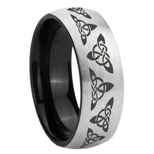 10mm Celtic Knot Dome Tungsten Carbide Silver Black Engagement Ring