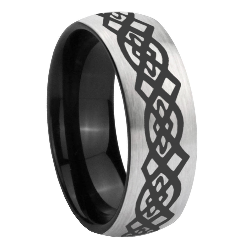 8mm Celtic Knot Design Two-Tone Classic Dome Gray Black Tungsten Promise Ring