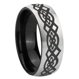 8mm Celtic Knot Dome Gray And Black Tungsten Carbide Engraved Ring