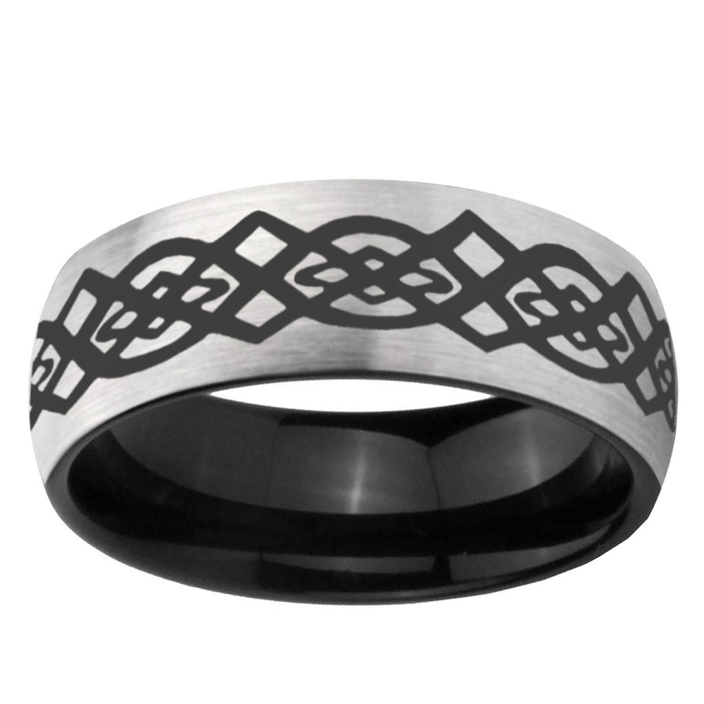 6mm Celtic Knot Design Two-Tone Classic Dome Gray Black Tungsten Promise Ring