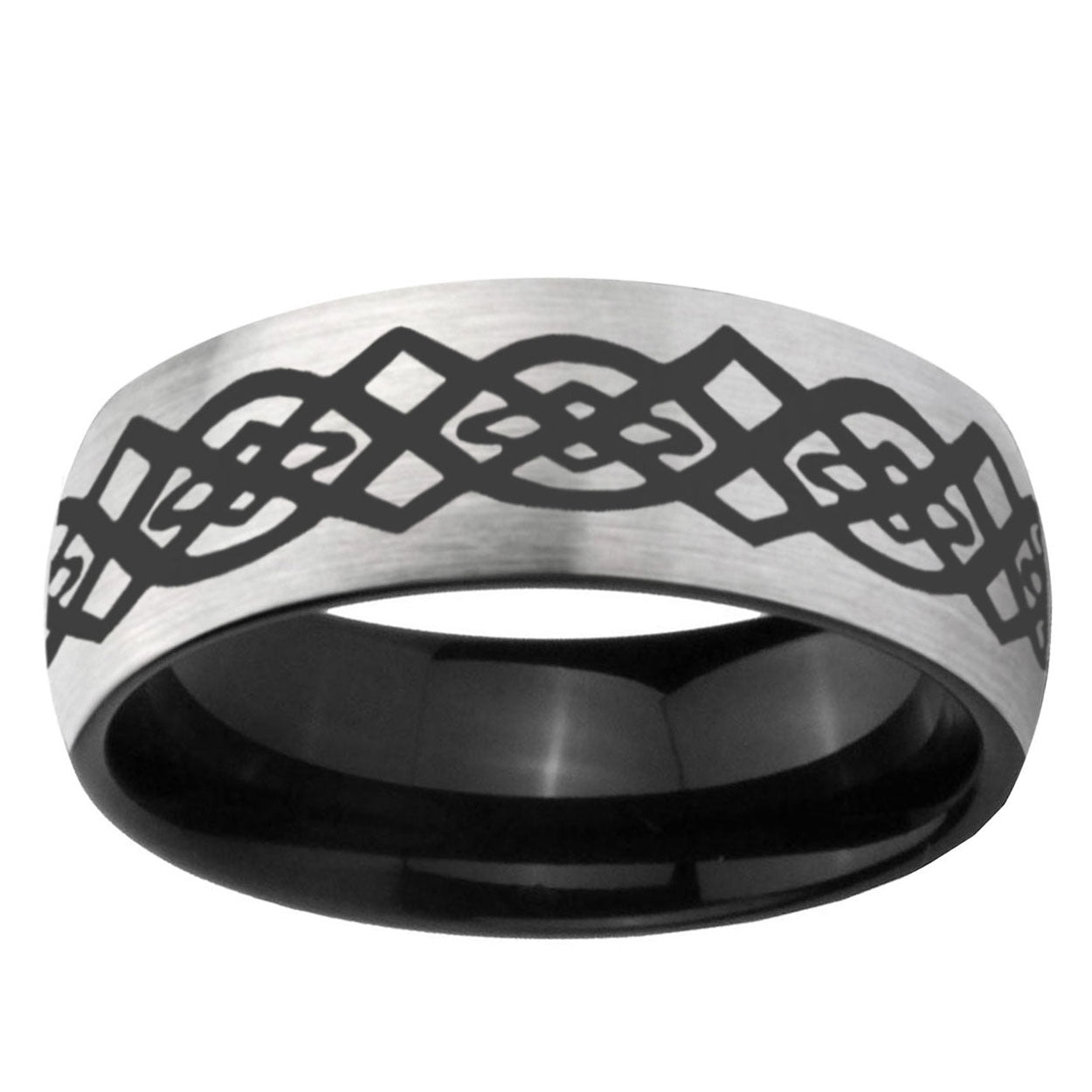 6mm Celtic Knot Design Two-Tone Classic Dome Gray Black Tungsten Promise Ring