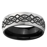 6mm Celtic Knot Dome Gray And Black Tungsten Carbide Engraved Ring