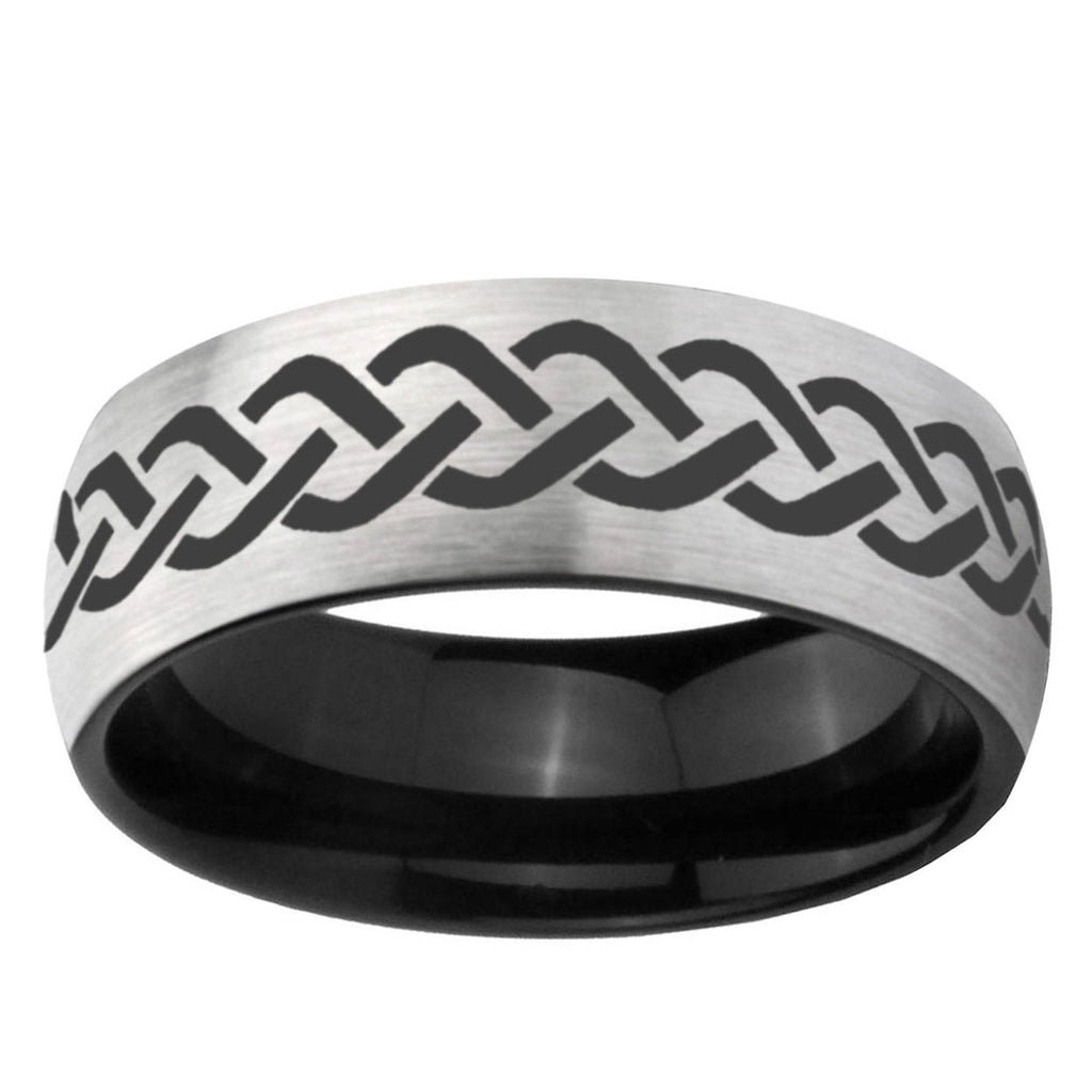 10mm Laser Celtic Knot Dome Tungsten Carbide Silver Black Engagement Ring