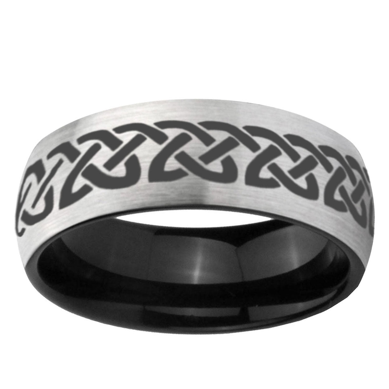 6mm Celtic Knot Love Two-Tone Classic Dome Gray Black Tungsten Promise Ring