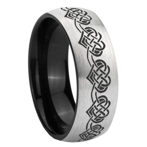 10mm Celtic Knot Heart Dome Tungsten Carbide Silver Black Engagement Ring