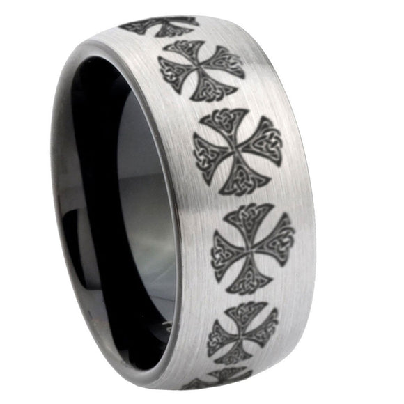 8mm-Medieval-Cross-Dome-Tungsten-Carbide-Silver-Black-Wedding-Band-Mens