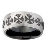 8mm-Medieval-Cross-Dome-Tungsten-Carbide-Silver-Black-Wedding-Band-Mens