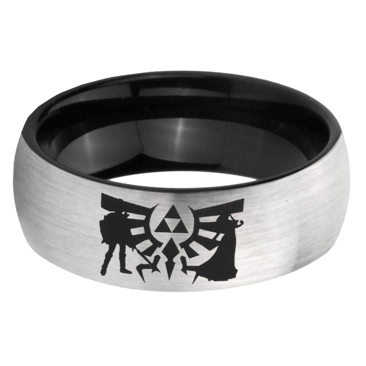 6mm Zelda Link Two-Tone Classic Dome Gray Black Tungsten Promise Ring