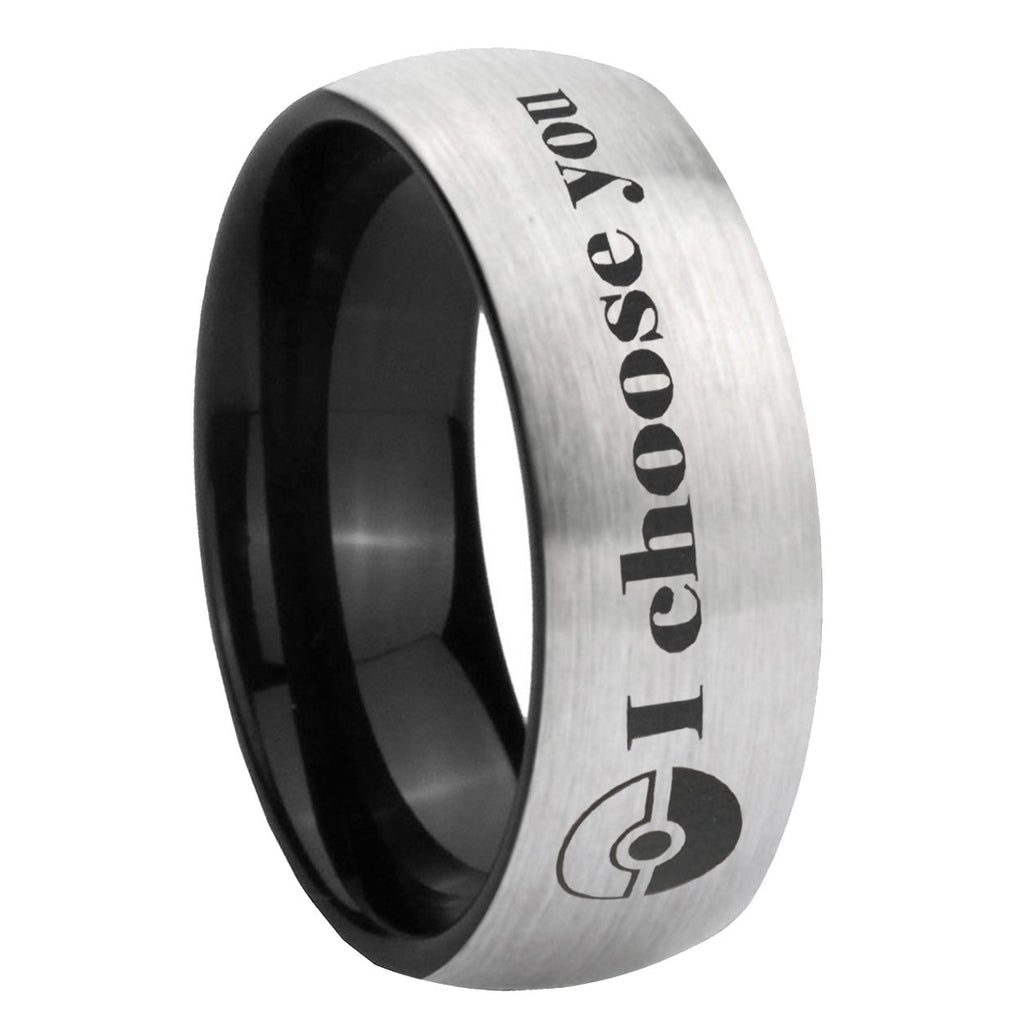 8mm Pokeball Pokemon Two-Tone Classic Dome Gray Black Tungsten Promise Ring