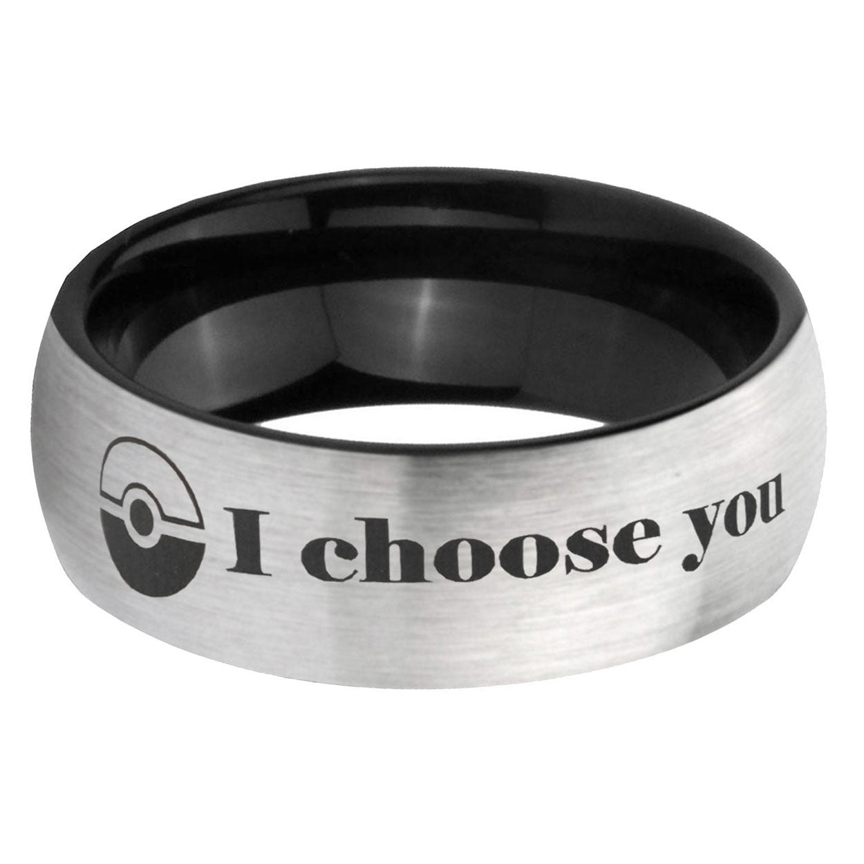 6mm Pokeball Pokemon Two-Tone Classic Dome Gray Black Tungsten Promise Ring