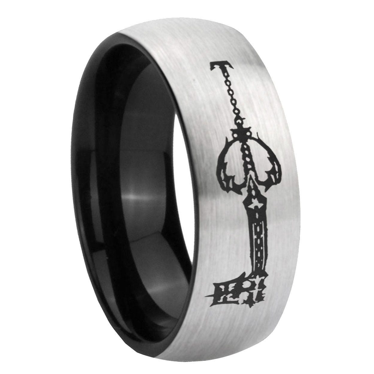 8mm kingdom heart keyblades Two-Tone Classic Dome Gray Black Tungsten Promise Ring