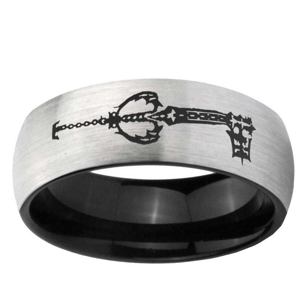 6mm kingdom heart keyblades Two-Tone Classic Dome Gray Black Tungsten Promise Ring