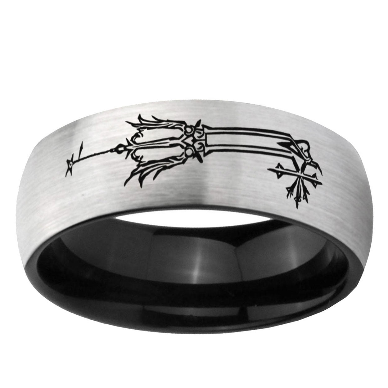 6mm Geekery Oathkeeper Kingdom Hearts Two-Tone Classic Dome Gray Black Tungsten Promise Ring